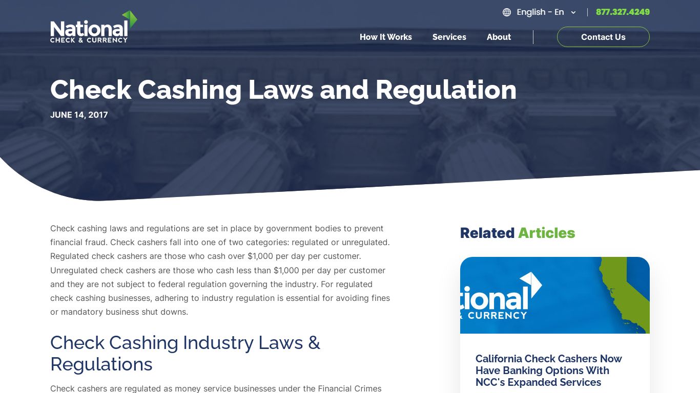 Check Cashing Laws and Regulation - National Check & Currency